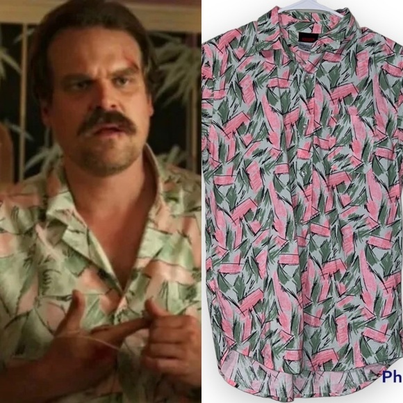 STRANGER THINGS Hopper woven button up Netflix casual Hawaiian upside down - Picture 1 of 12